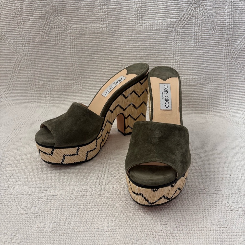 Jimmy Choo Dark Green Suede Platform Heels